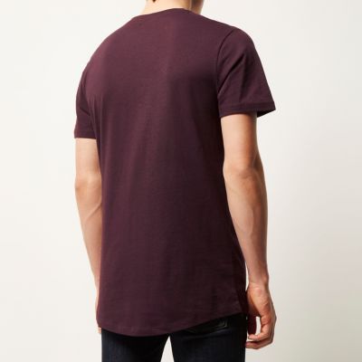 Dark red longline curved hem t-shirt